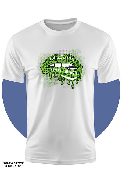 StoryGift Romania Tricou Copii cu niste buze date cu ruj verde, ilustratie, trifoi, Irlanda, musca de buza,