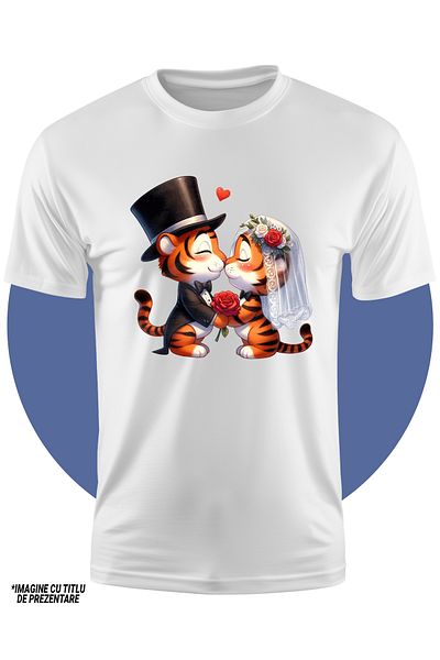 StoryGift Romania Tricou Copii Cu O Femela Tigru Si Un Tigru La Nunta, Ilustratie, Casatorie, Mireasa, Giner