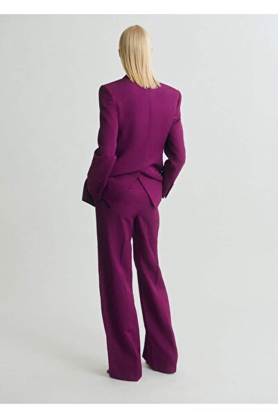MANGO Woman Düz kesim keten karışımı pantolon