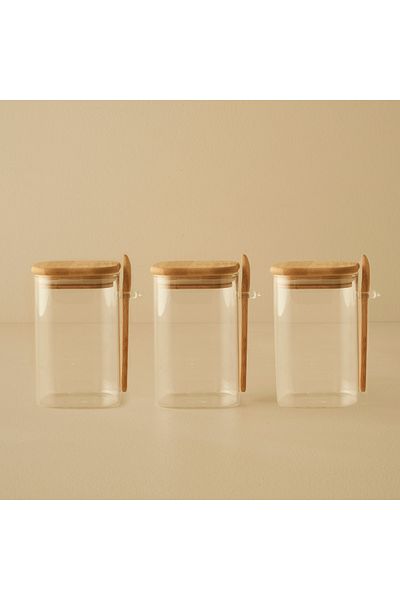 Bella Maison Alice Bamboo Lid 3-Piece Jar Set Natural (500 Cc)