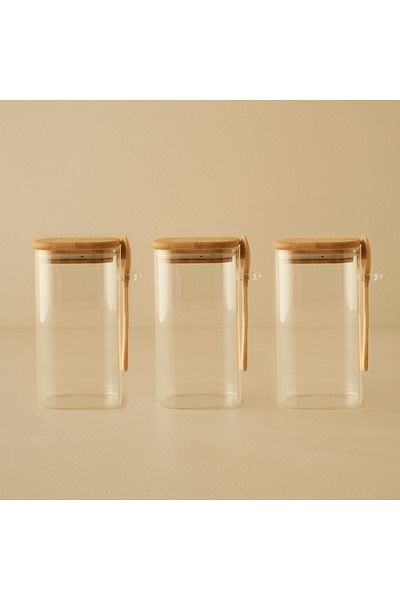 Bella Maison Alice Set of 3 Jars with Bamboo Lid Natural (700 Cc)