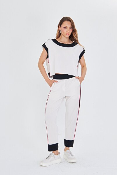 LAMANTE KIRMIZI ŞERİTLİ BEYAZ MODAL JOGGER