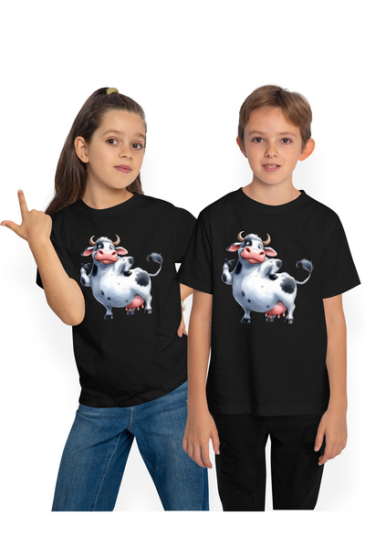 StoryGift Romania Tricou Copii cu o vaca grasa, ilustratie, animal domestic, ...