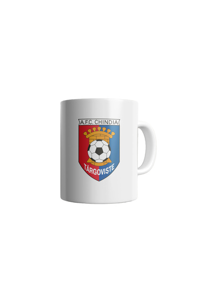 OEM Cană albă personalizată A.F.C. CHINDIA TARGOVISTE - fotbal LIGA 1, INOVATIX®. 330ml