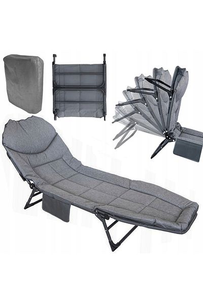 zola Camping bed with 6-position backrest, soft mattress, locking, pocket, 200x65x32 cm, dark gray
