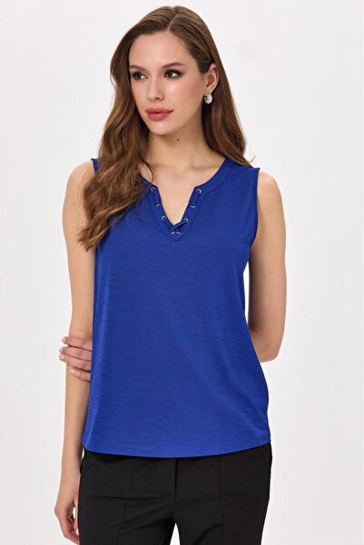 İKİLER Yakası Kuşgözü ve Biye Detaylı Bluz 025-1019