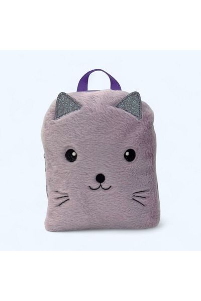 çantaevim Purple Color Girl's Backpack with Plush Cat Pattern and Cute Animal Pattern with Adjustable Strap
