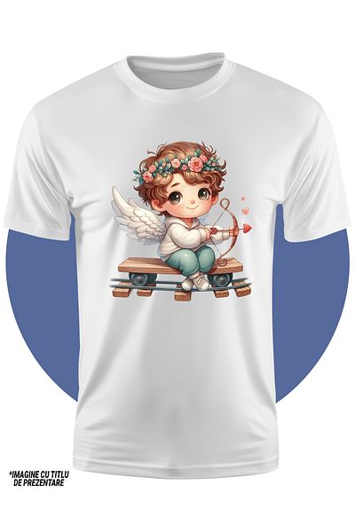 StoryGift Romania Tricou Copii Cu Un Bebelus Cupidon, Trage Cu Arcul, Se Plimba Printr-o Mina, Aripi, Sine,
