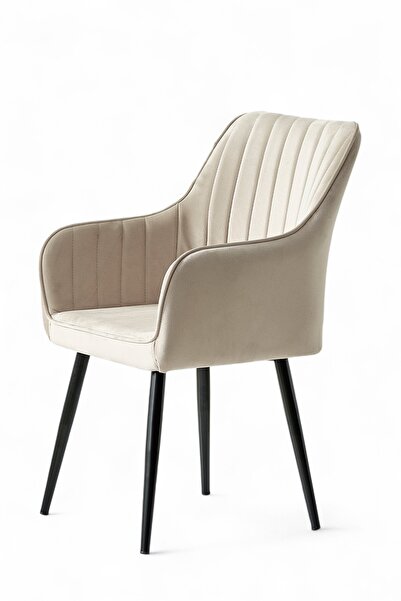 MYMASSA Nova Sandalye - Babyface Krem Kumaş - Metal Siyah Ayak - Mutfak Sandalyesi - Salon Sandalyesi