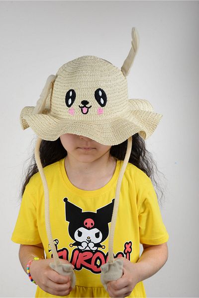 KİDSPİTİRCİK Children's Stone Ears Playing Organic Wick Rabbit Embroidered Hat (2-10 Years)