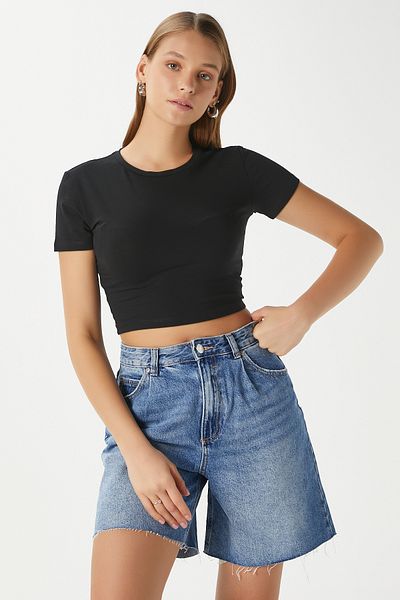Ritnice Top crop negru Serra 100% bumbac pentru femei