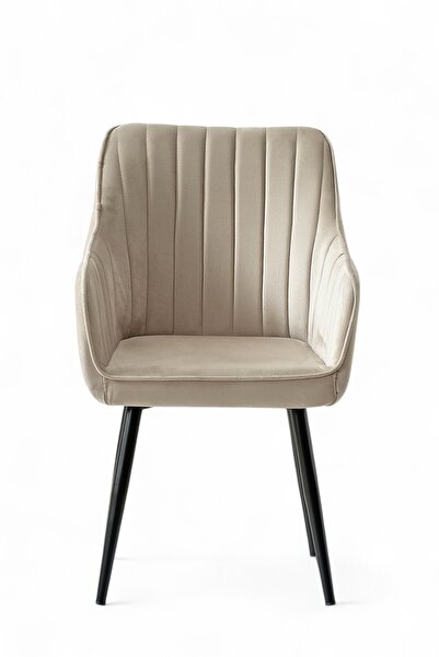 MYMASSA Nova Sandalye - Babyface Krem Kumaş - Metal Siyah Ayak - Mutfak Sandalyesi - Salon Sandalyesi