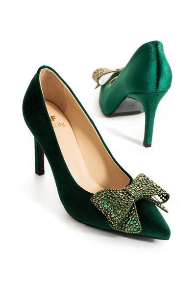FOLLİNİ Kadın Hakiki Deri Stiletto Yeşil Kadife