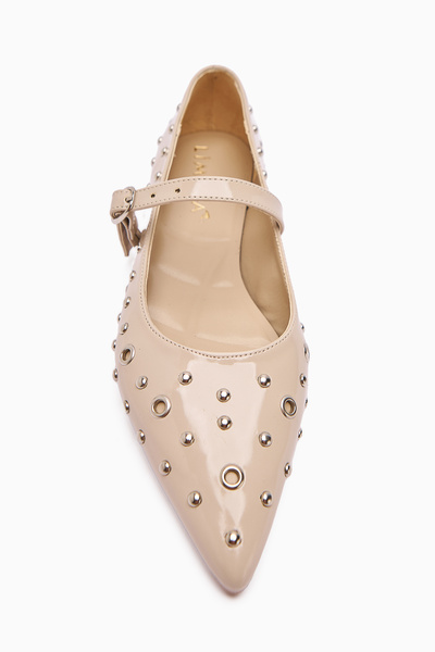 Limoya Ninna Beige Patent Leather Pointed Toe Women's Ballerinas