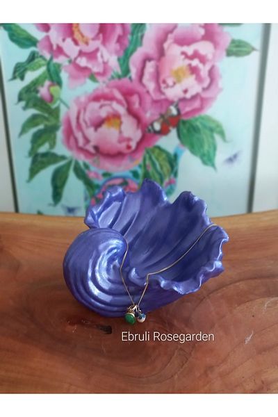 Ebruli Rosegarden Purple Seashell Oyster Concrete Decorative Bowl Jewelry Plate Wide and Blue Vanilla Tealight Candle