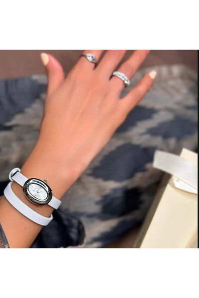 catera Caterra Women's Leather Watch, White Strap, Silver Frame