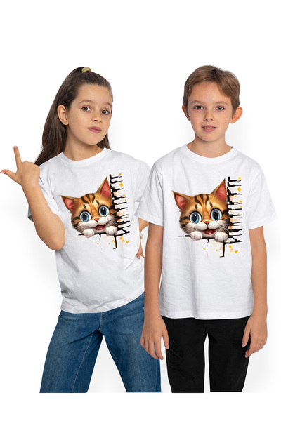StoryGift Romania Tricou Copii cu o pisicuta vesela, ilustratie, ochi albastr...