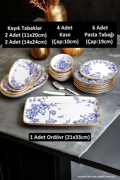 Pinkev 40 Pieces 6-Person Ceramic Cake Serving Breakfast Presentation Plate Set