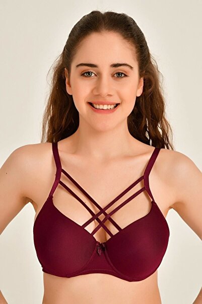 Liza Women's Burgundy Supported Cross Hose Patterned Bra 1014