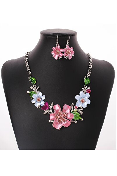 Boox99 Wip Çiçek Gömme Kolye Küpe Takımı