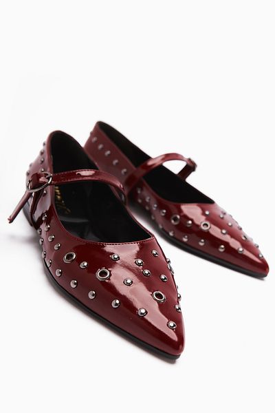Limoya Ninna Burgundy Patent Leather Pointed Toe Women's Ballerinas