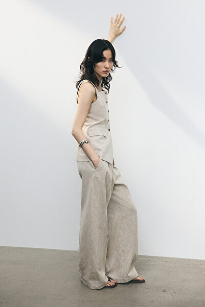 H&M Keten Karışımlı Geniş Pantolon