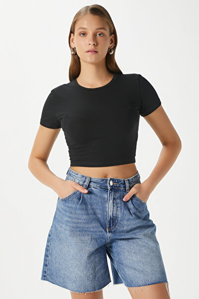 Ritnice Women's Serra 100% Cotton Black Crop Top
