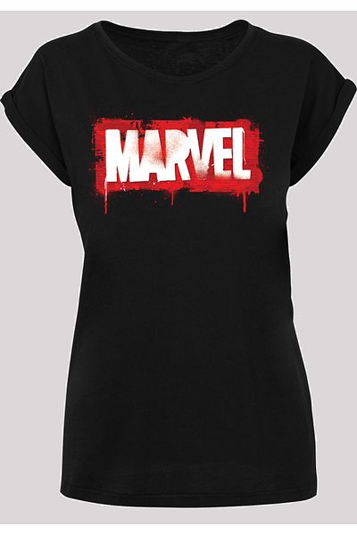 F4NT4STIC Damen Marvel Spray Logo With Ladies Extended Shoulder Tee