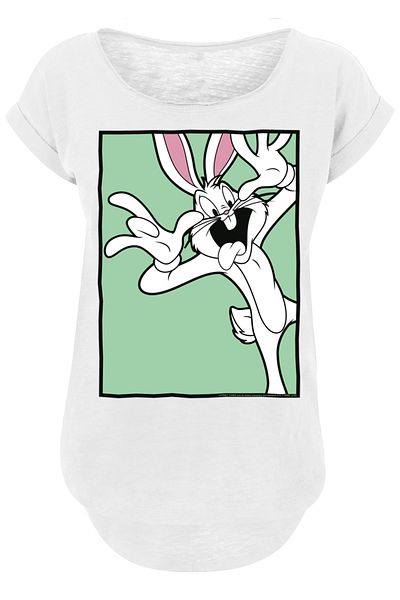F4NT4STIC Damen Looney Tunes Bugs Bunny Funny Face-wht With Ladies Long Slub Tee