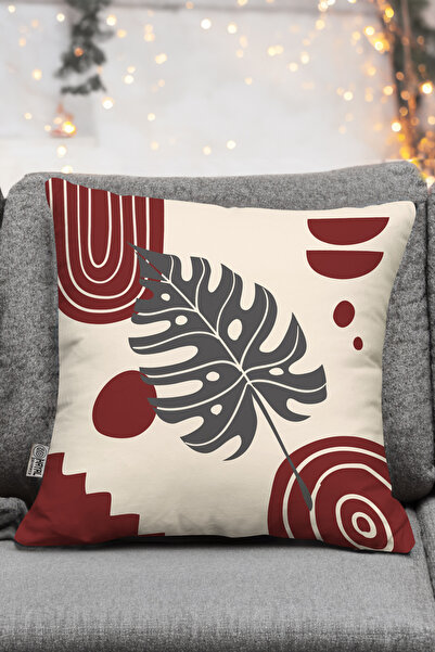 Hayal Dekoratif Bohemian Boho Themed Red Cream Colored Decorative Gift 4-Piece Sofa Pillow - Throw Pillow Case Set