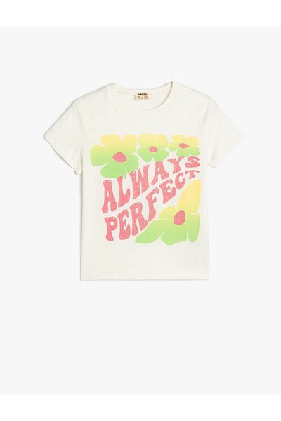 Koton Cotton Short Sleeve Slogan Printed Crew Neck T-Shirt