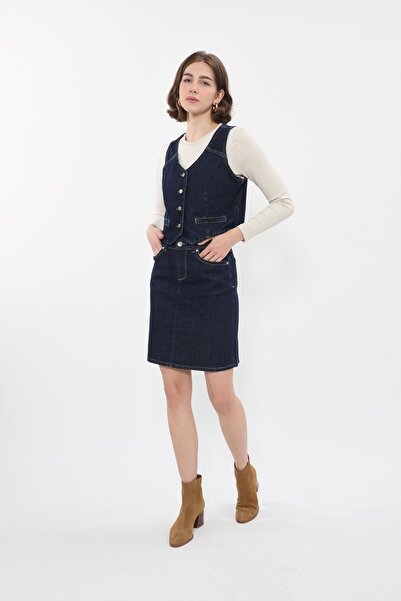 Bluewhite Fusta Jeans de damă - peste genunchi alb și portocaliu