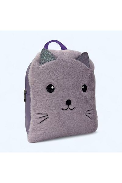 çantaevim Purple Color Girl's Backpack with Plush Cat Pattern and Cute Animal Pattern with Adjustable Strap