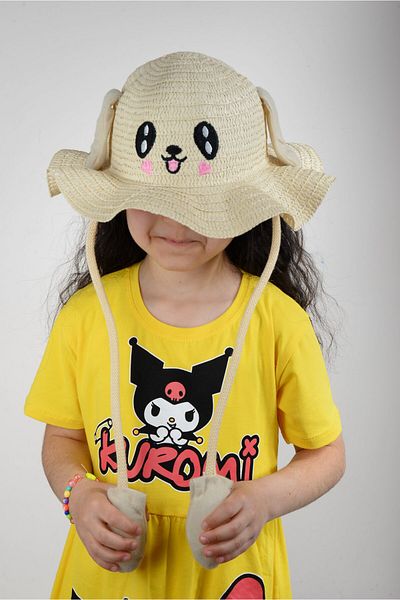 KİDSPİTİRCİK Children's Stone Ears Playing Organic Wick Rabbit Embroidered Hat (2-10 Years)