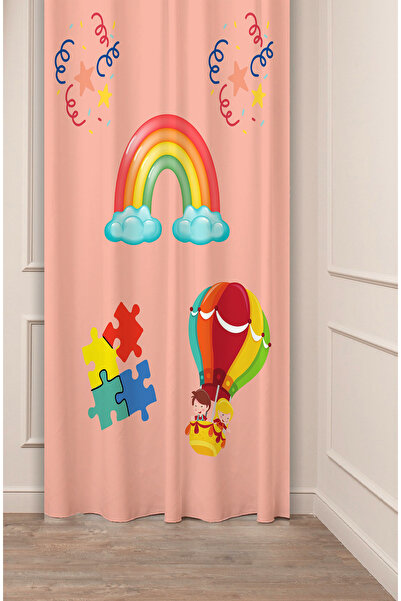 GREENDECOR Balon puzzle curcubeu cu model special digital cu imprimeu (un singur aripă) perdea modernă pentru cameră pentru copii