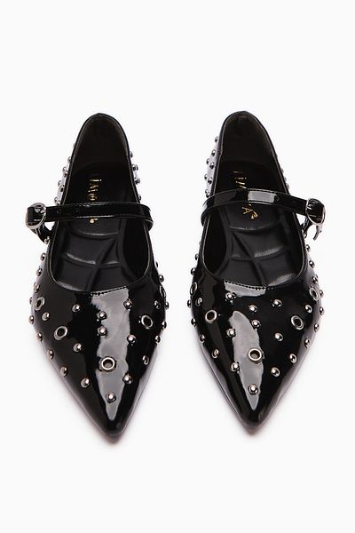 Limoya Ninna Black Patent Leather Pointed Toe Women's Ballerinas