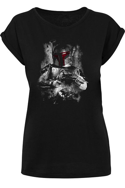 F4NT4STIC Damen Star Wars Boba Fett Distressed With Ladies Extended Shoulder Tee