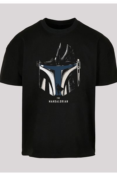 F4NT4STIC Herren Star Wars The Mandalorian Helm-Silhouette mit Box-T-Shirt aus ultraschwerer Baumwolle