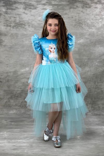 ABİYEKİDS Elsa Turquoise Katkat Tailed Style Children's Evening Dress Aby745