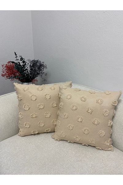LILYUM Home Bohemian Punch Patterned 2-Piece Gray Decorative Throw Pillow Cover 44X44 cm