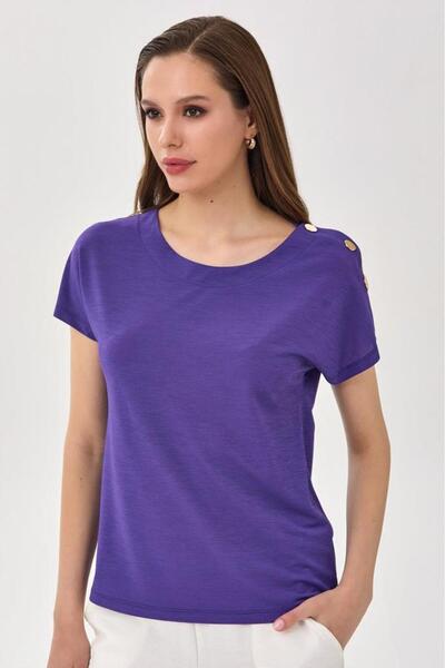 İKİLER Tek Omuzu Çıtçıt Detaylı Düşük Kol Bluz 025-1045