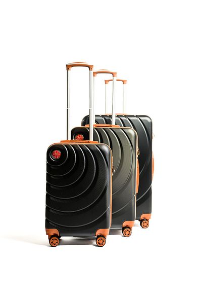 Travel POLO Trolley Set, TRAVEL POLO, ABS, A1005, Black / Tobacco, 3 pieces of suitcases with sizes, S-M-L