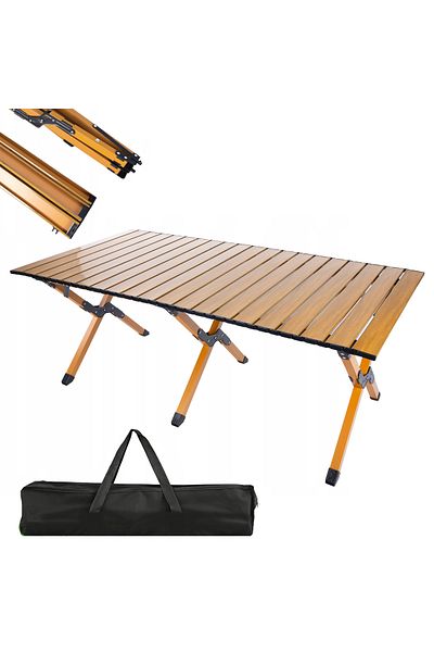 zola Folding camping table, portable, steel frame, weight capacity 50 kg, 120x59x45 cm, brown