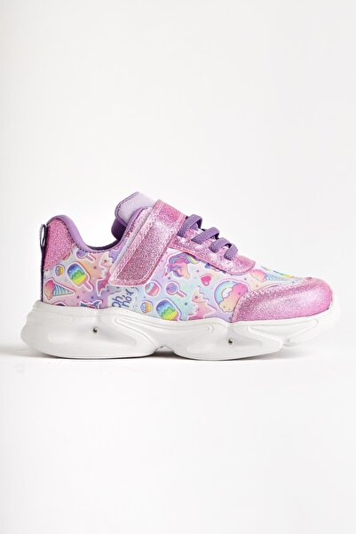 Limoya Jannie Pembe Çizgi Karakter Baskılı Simli Işıklı Çocuk Spor Ayakkabı
