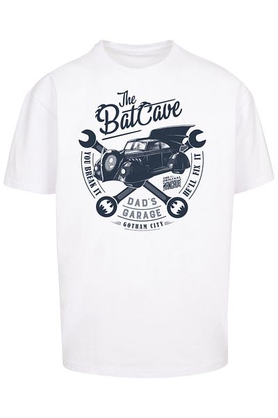 F4NT4STIC Damen Dc Comics Batman Dad's Garage-wht And Batman With Ladies Long Slub Tee