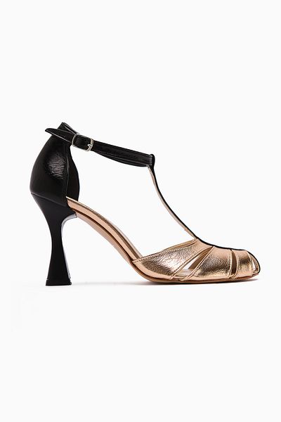 Limoya Mian Gold Belt Detailed Buckle Women's Heeled Shoes