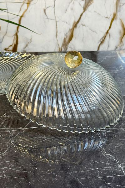 MAY HOME Honey Crystal Footed Cake Jar Plate & Glass Cake Pastry Food Presentation