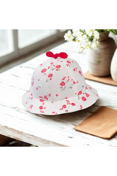 OEM Sun Hat for Girls, 1-2 Years, 48 CM, Red Flower Pattern