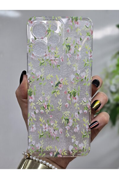Magic Ring Xiaomi Redmi 12 Uyumlu Çiçekler Desenli Şeffaf Telefon Kılıfı