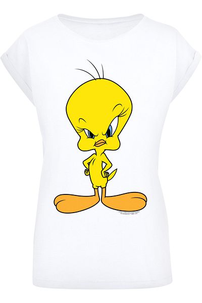 F4NT4STIC Damen Angry Tweety -wht With Ladies Extended Shoulder Tee